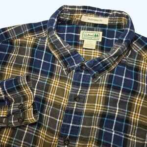 LL Bean Traditional Fit Flannel Plaid Shirt Mens LT Large Tall Long Sleeve